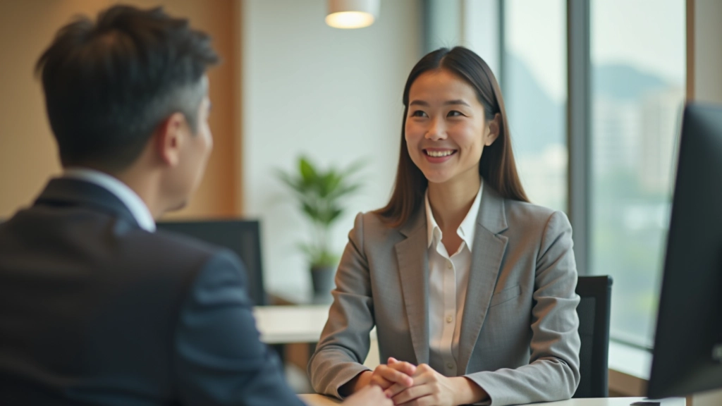 Professional woman in Hong Kong office discussing career goals