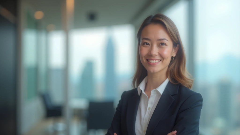 Professional coach guiding career transition client in modern Hong Kong office with city skyline views