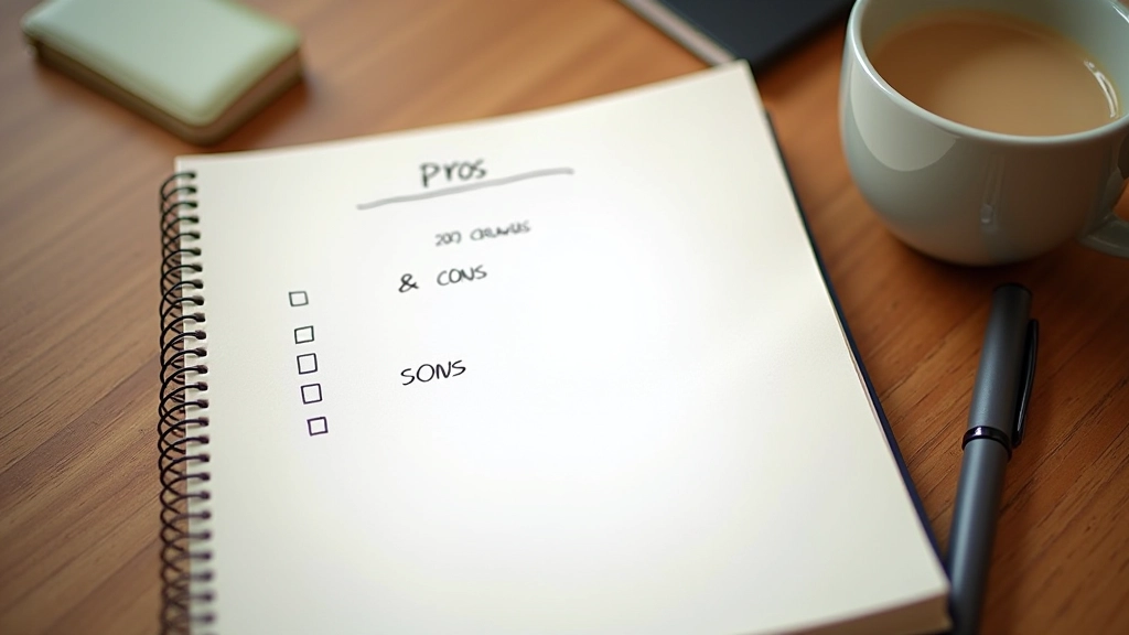 Career transition decision-making process with pros and cons list written on notebook